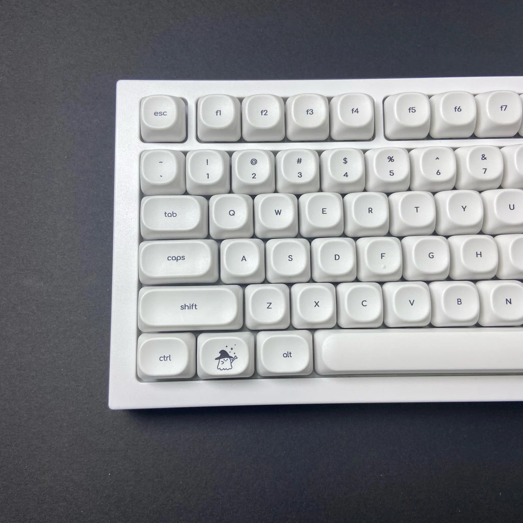Cute Ghost Small Font Keycaps for Custom Mechanical Keyboard PBT MOA Ball Cap White Minimalist Keycaps Gaming Keyboard