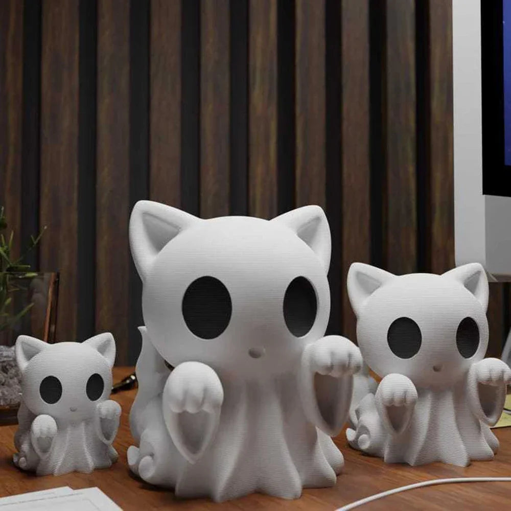 Halloween Kitten Ghost Statue - 3D Printed Cute Puppy Desktop Decor, Funny Middle Finger Ghost Ornament for Spooky Fun