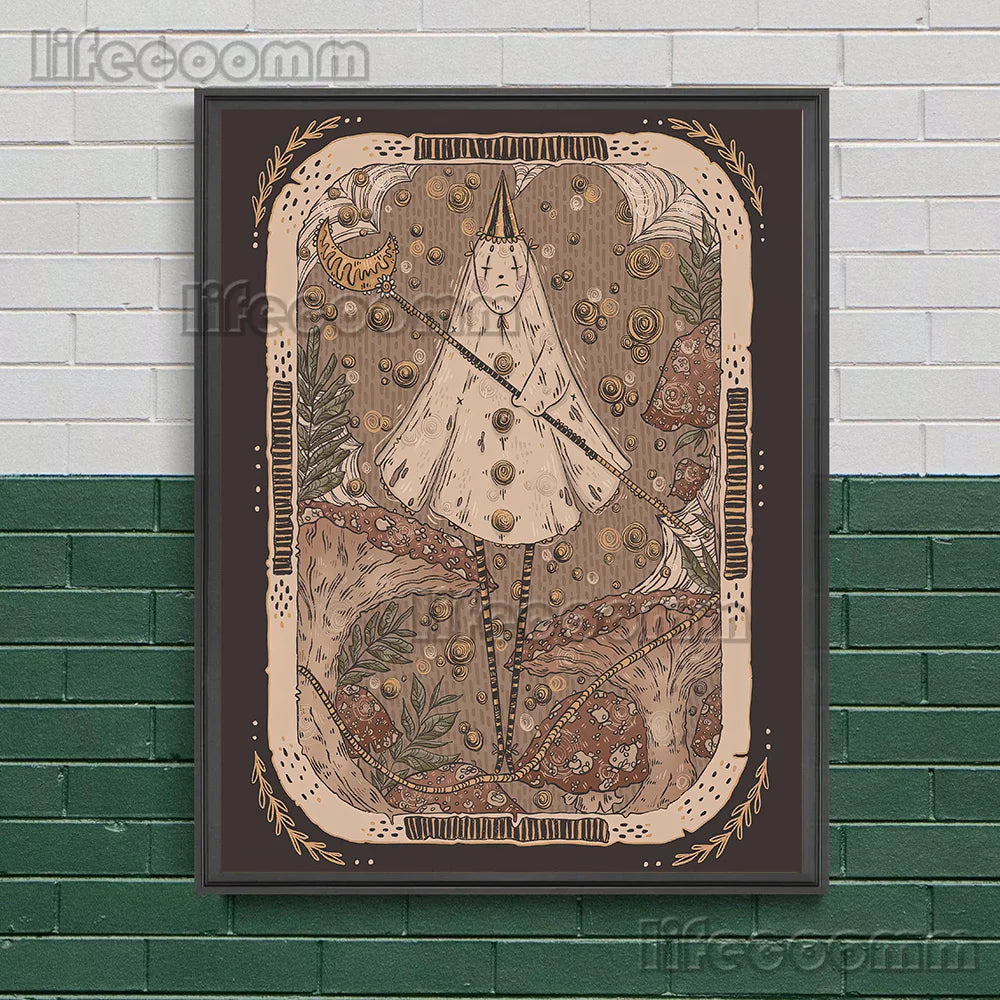 Ghost Tarot Abstract Wall Art Canvas Painting,Cute Ghost Artwork  Illustration Poster And Print For Living Room Decor Unframed