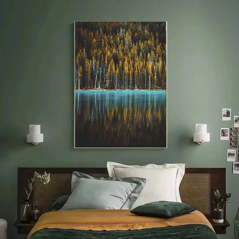 Beautiful Dark Green Forest Foggy Mountain Landscape Nature Scenery Poster Canvas Painting Wall Art Pictures Home Room Decor