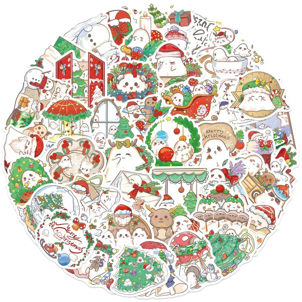 50PCS Cartoon Christmas Ghost Graffiti Stickers - Waterproof DIY Decor for Guitar, Notebook & Luggage RecordingYourLife Store
