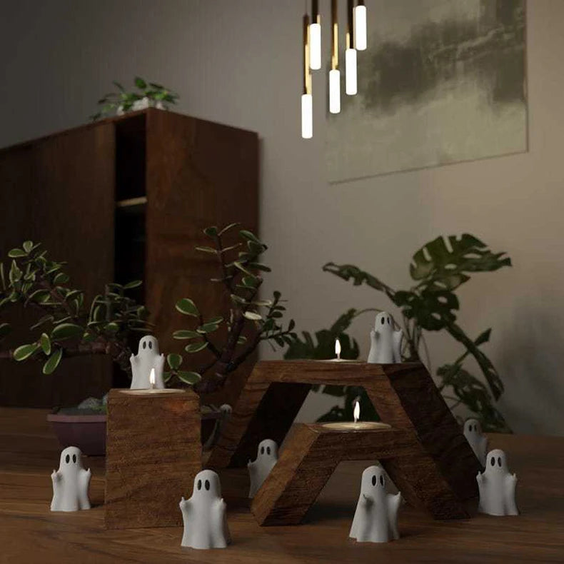 Halloween Kitten Ghost Statue - 3D Printed Cute Puppy Desktop Decor, Funny Middle Finger Ghost Ornament for Spooky Fun