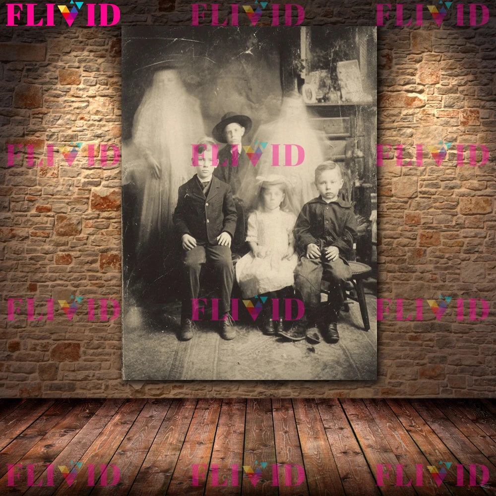 Ghost At The Dinner Table Vintage Horror Photography Wall Art Canvas Painting,Creepy Old Photo,Gothic Art Poster Print Decor