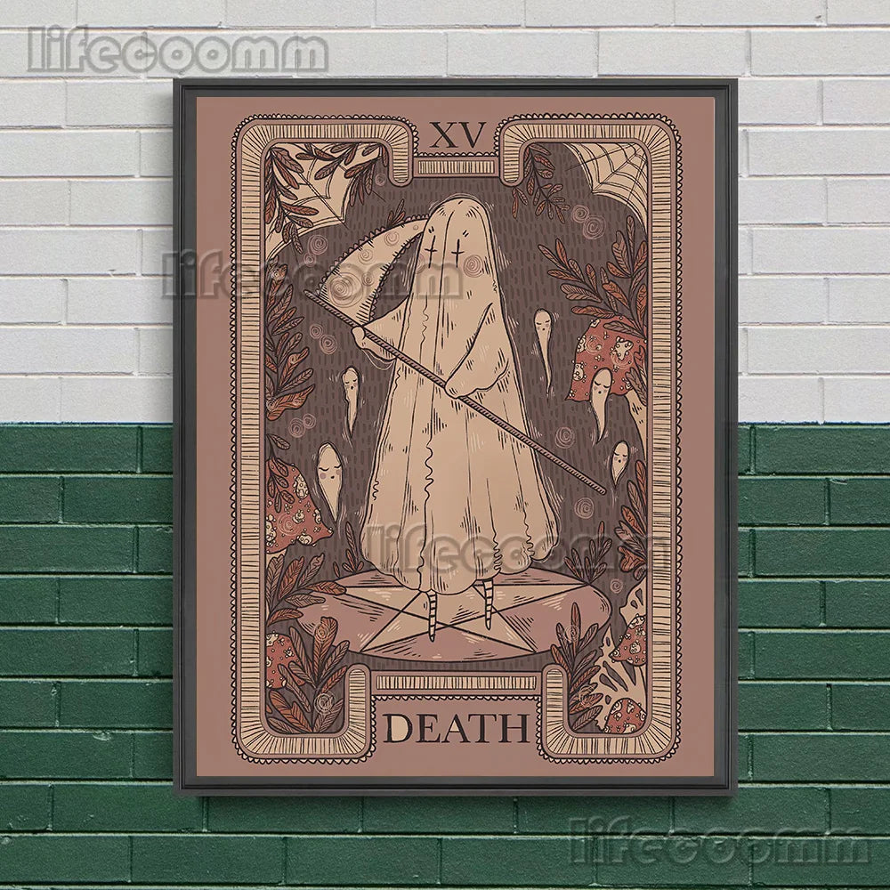 Ghost Tarot Abstract Wall Art Canvas Painting,Cute Ghost Artwork  Illustration Poster And Print For Living Room Decor Unframed