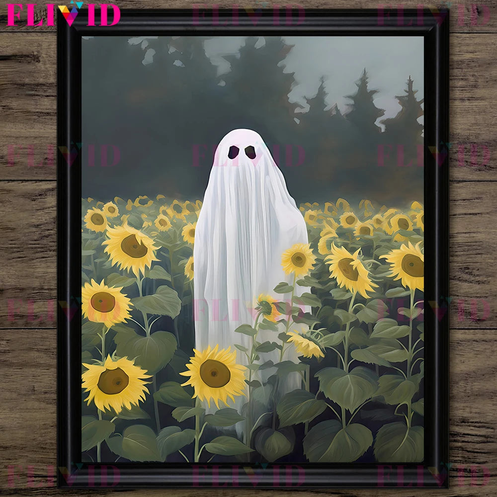 Ghosts Who Love Plants And Flowers Vintage Wall Art Canvas Painting Haunting Ghost Art Poster And Print For Living Room Decor