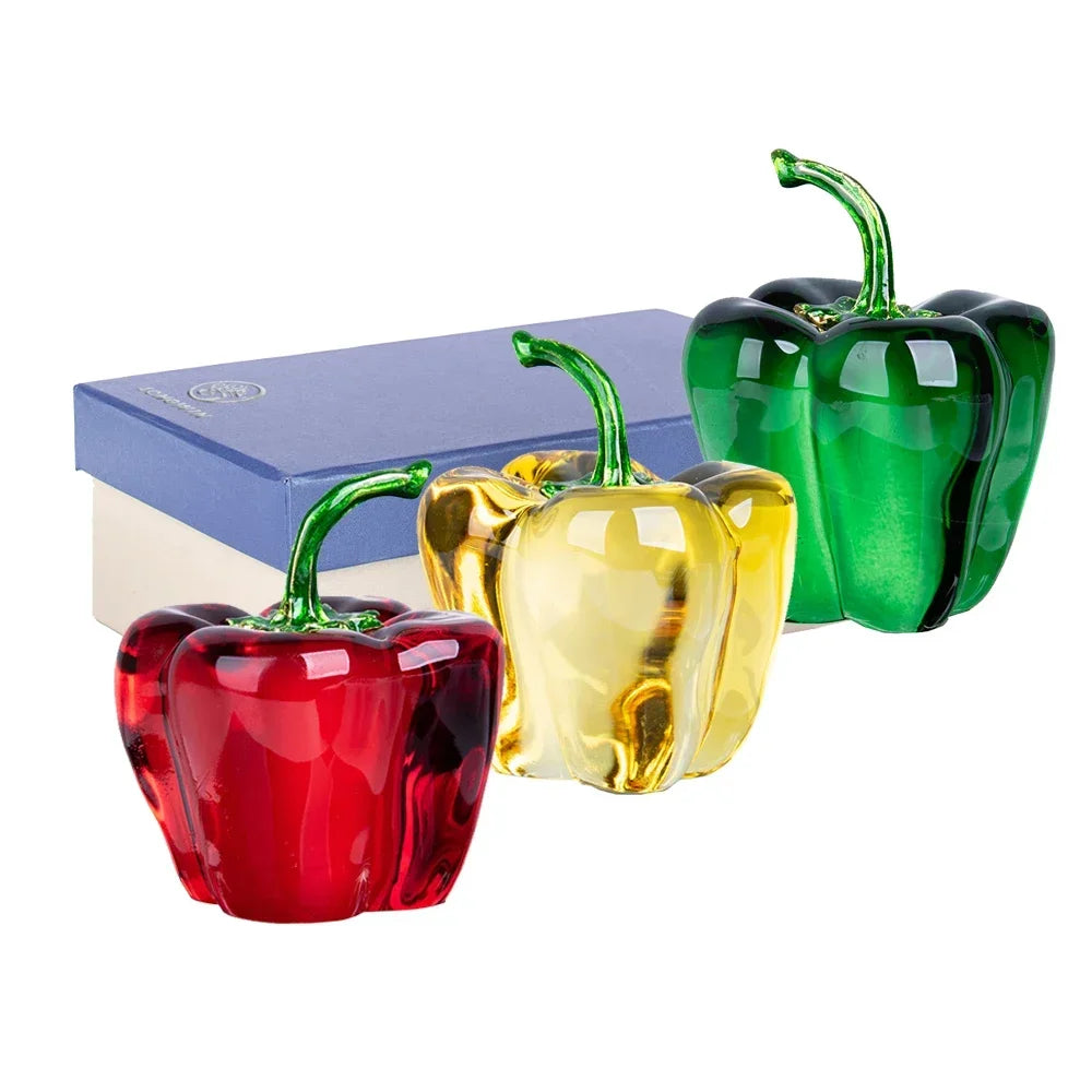 Green Pepper Ornaments Coloured Glaze Decoration Glass Home Decor Glass Crystal Quartz Gift Souvenir Chili Figurine Collectible