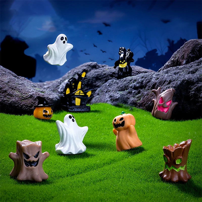 Halloween Pumpkin Ghost Micro Landscape Figurines Cute Small Ornaments Creative DIY Home Decoration Accessories Gifts