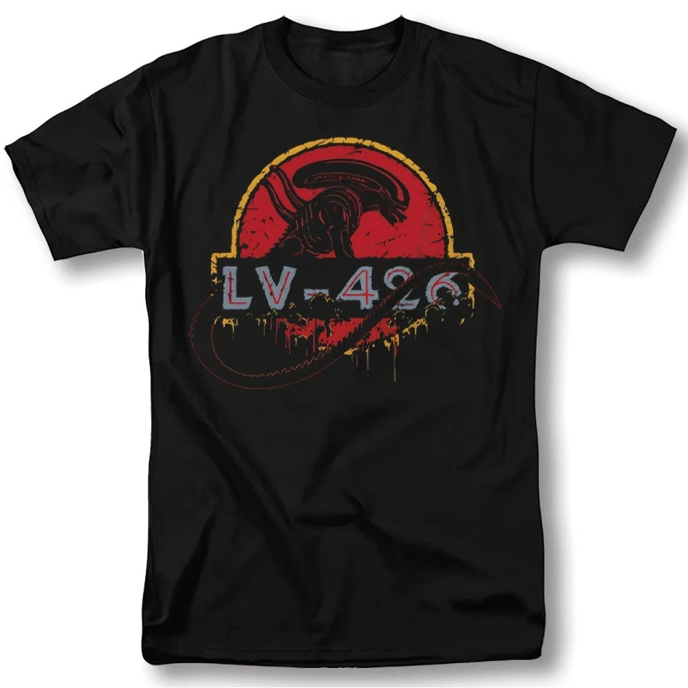 Alien Movie Vintage Graphic T-Shirt Xenomorph Creature Poster Design Black Sci-Fi Tee for Alien Fans Casual Costume Events
