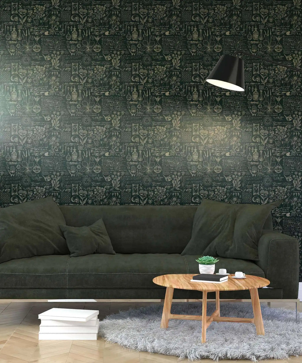 Green Medicine And Herbal Wallpaper - Beige Design Wallpaper Mural ,Retro Style Mural - Wall Art Decor Peel And Stick Wall Paper