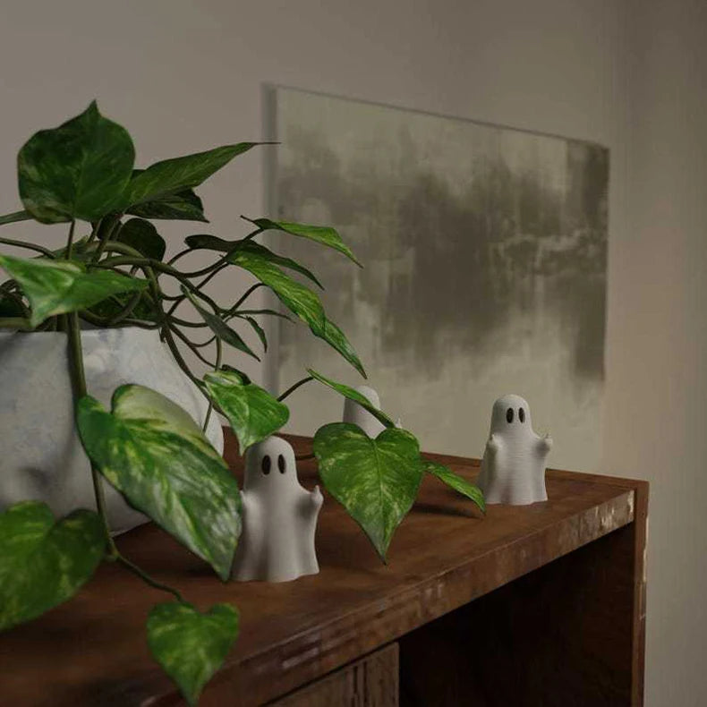 Halloween Kitten Ghost Statue - 3D Printed Cute Puppy Desktop Decor, Funny Middle Finger Ghost Ornament for Spooky Fun