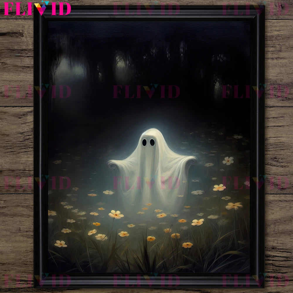 Ghosts Who Love Plants And Flowers Vintage Wall Art Canvas Painting Haunting Ghost Art Poster And Print For Living Room Decor