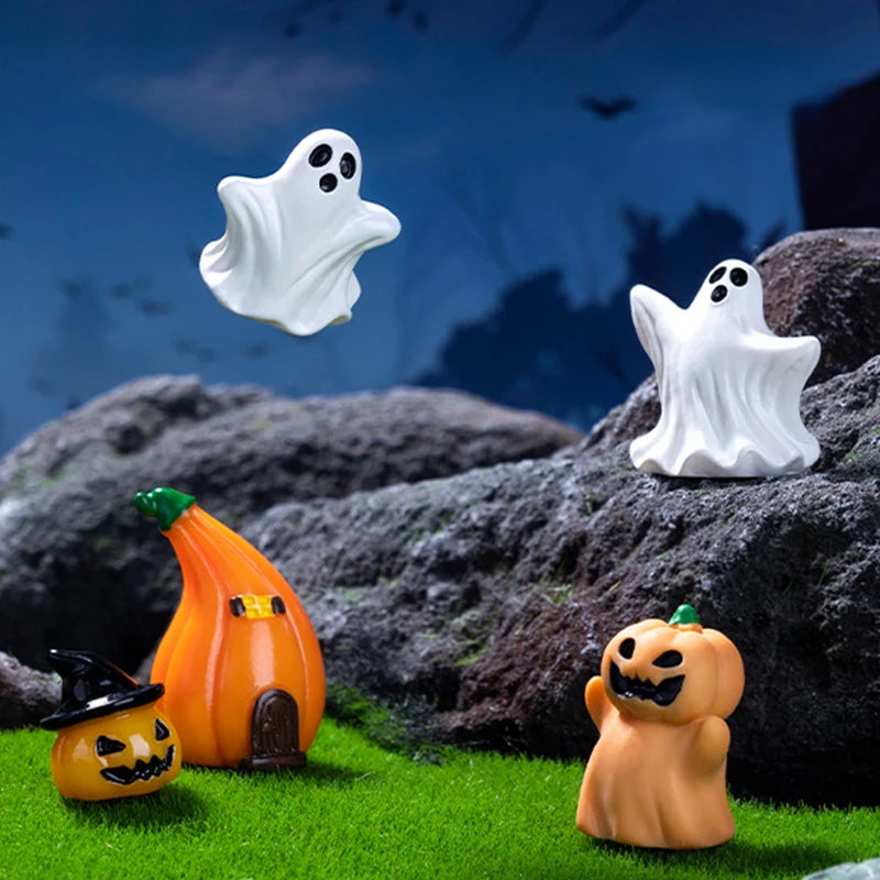 Halloween Pumpkin Ghost Micro Landscape Figurines Cute Small Ornaments Creative DIY Home Decoration Accessories Gifts