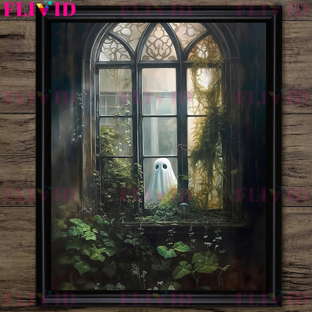 Ghosts Who Love Plants And Flowers Vintage Wall Art Canvas Painting Haunting Ghost Art Poster And Print For Living Room Decor