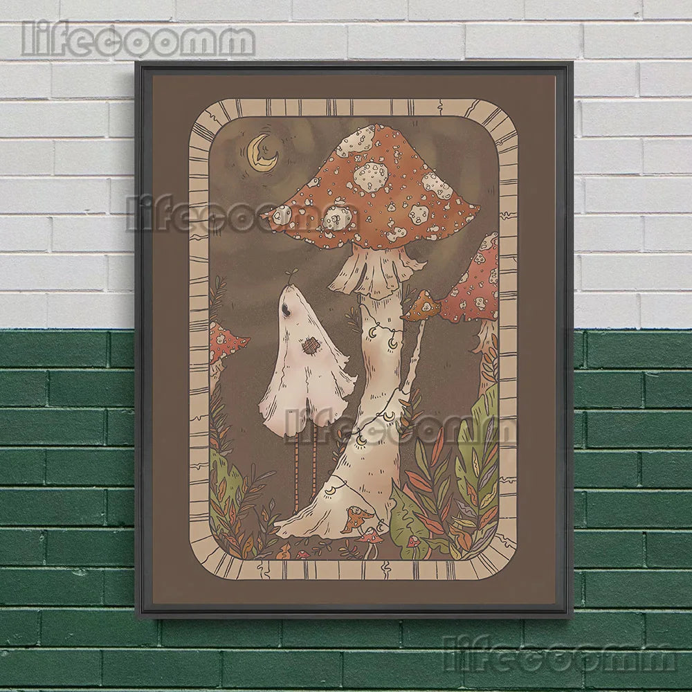 Ghost Tarot Abstract Wall Art Canvas Painting,Cute Ghost Artwork  Illustration Poster And Print For Living Room Decor Unframed