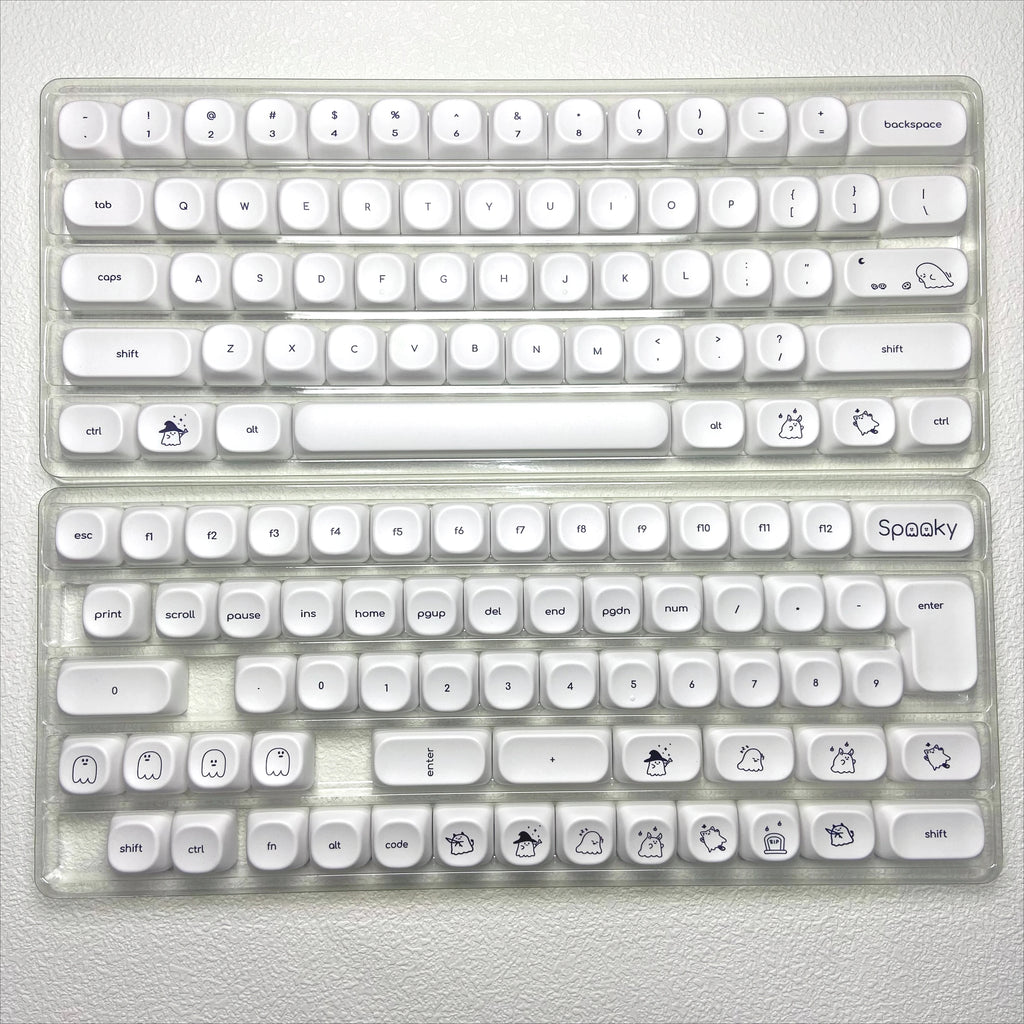Cute Ghost Small Font Keycaps for Custom Mechanical Keyboard PBT MOA Ball Cap White Minimalist Keycaps Gaming Keyboard