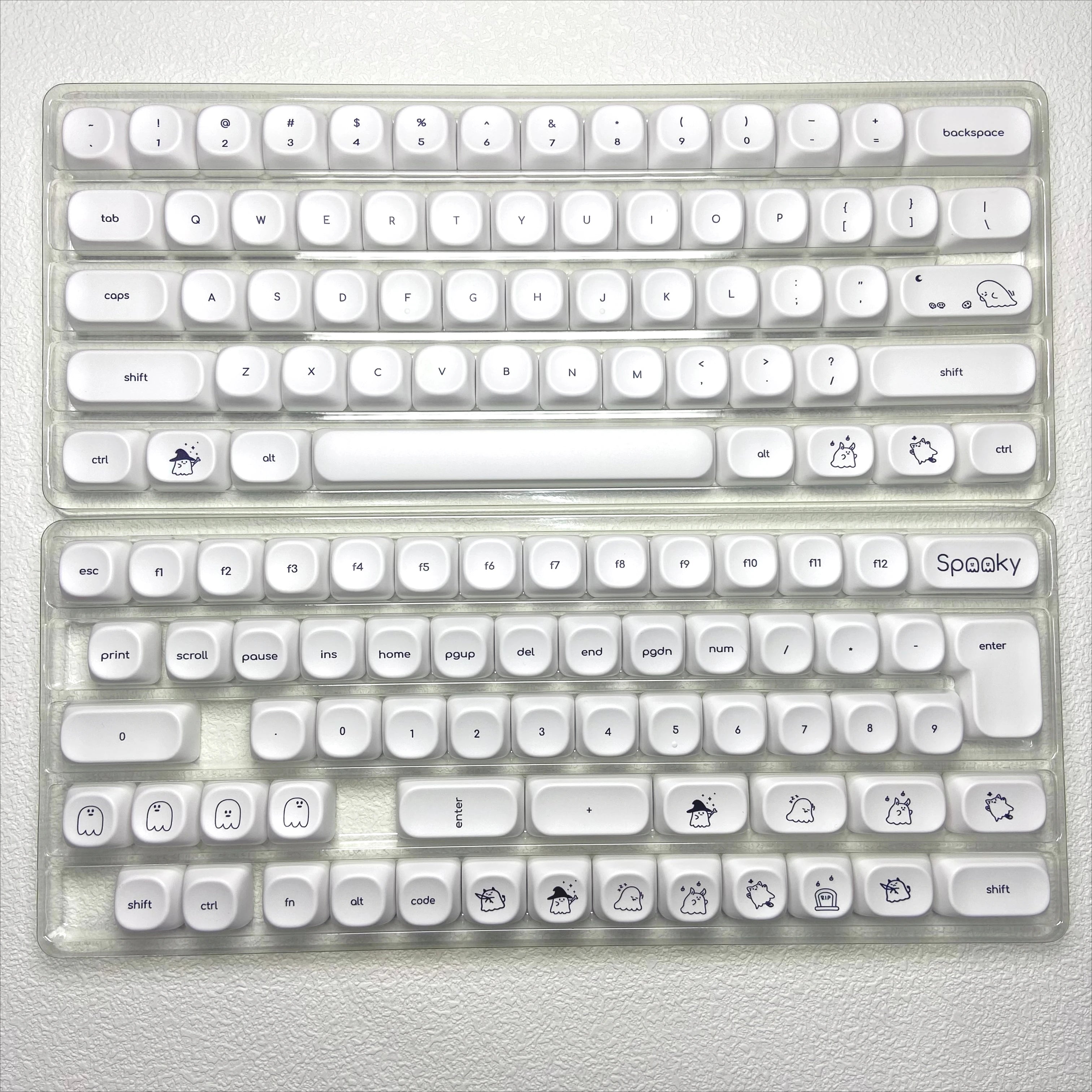 Cute Ghost Small Font Keycaps for Custom Mechanical Keyboard PBT MOA Ball Cap White Minimalist Keycaps Gaming Keyboard
