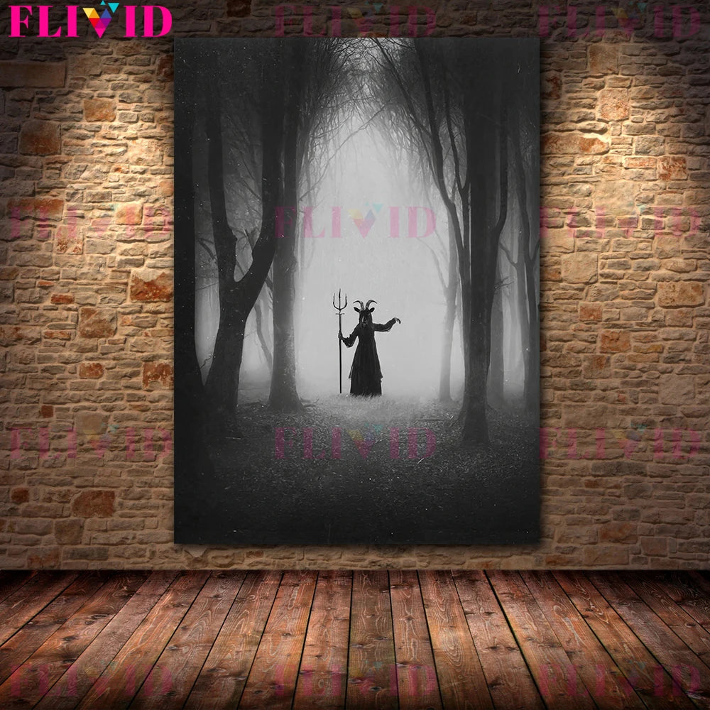 Scary Ghosts On The Hillside Vintage Wall Art Canvas Painting The Demonic Shadow That Roams The Village Art Poster Print Decor