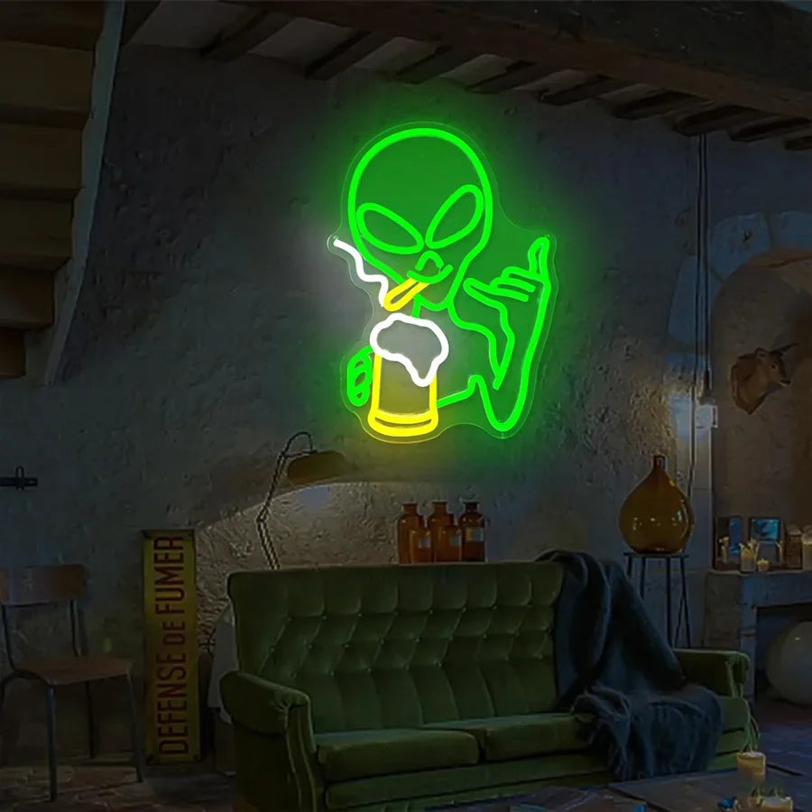Alien Led Neon Lights Sign for Wall Decor Game Room Home Bar Party Bedroom Man Cave Decor, Gifts for Kids Teen Boy Room Decor