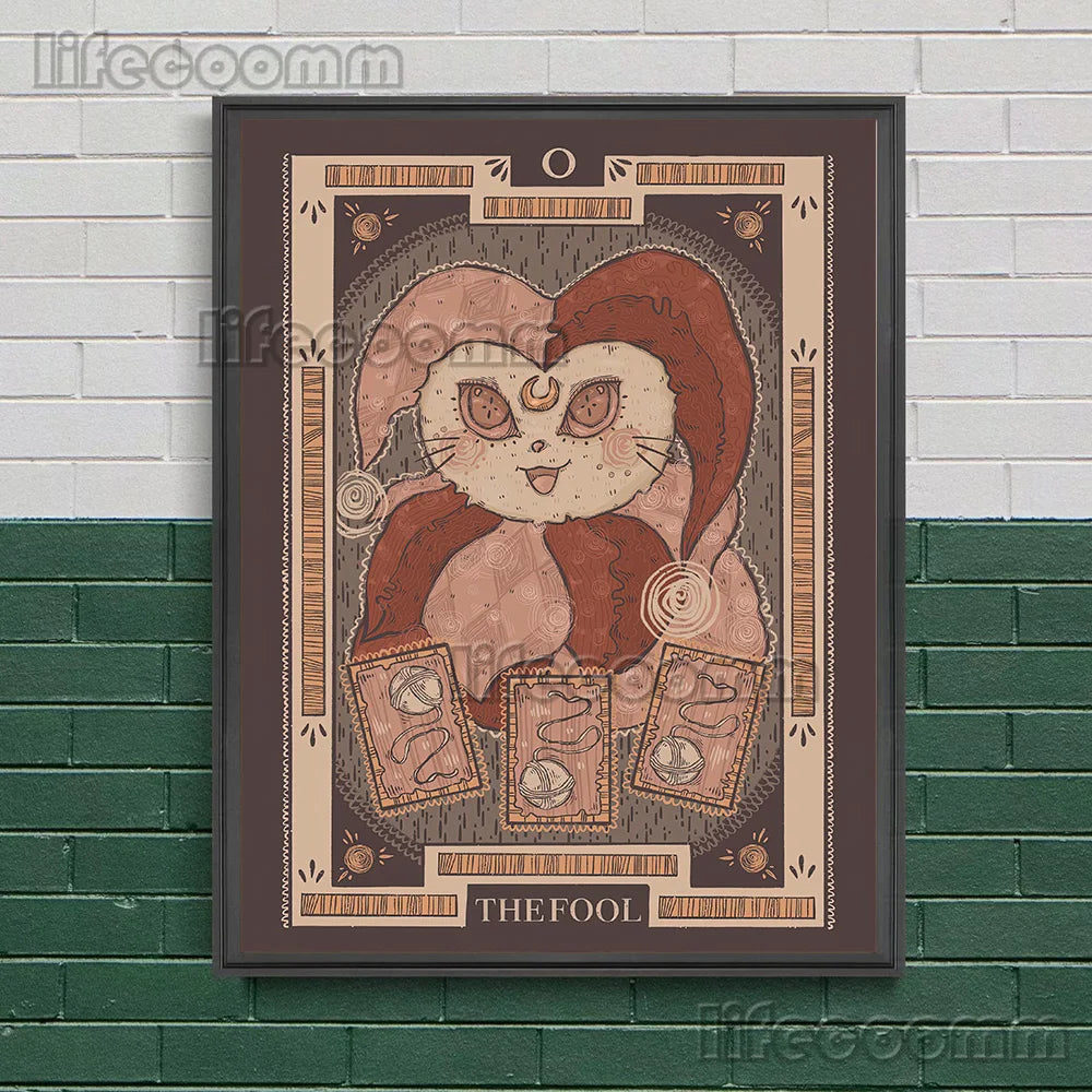 Ghost Tarot Abstract Wall Art Canvas Painting,Cute Ghost Artwork  Illustration Poster And Print For Living Room Decor Unframed