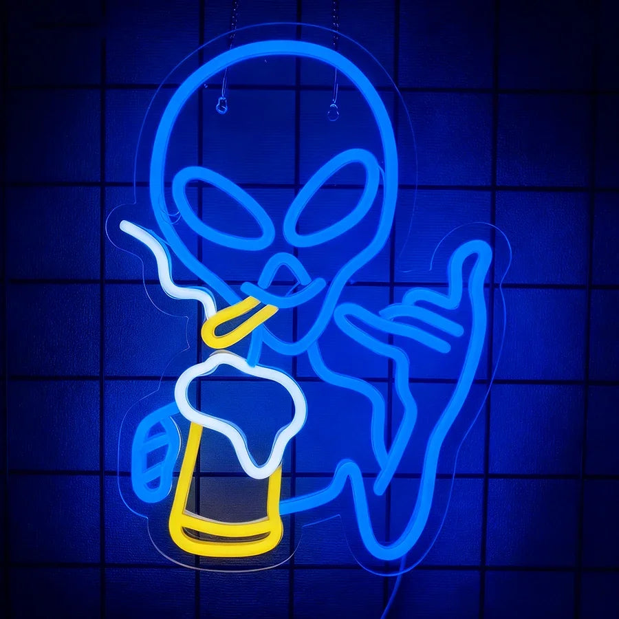 Alien Led Neon Lights Sign for Wall Decor Game Room Home Bar Party Bedroom Man Cave Decor, Gifts for Kids Teen Boy Room Decor