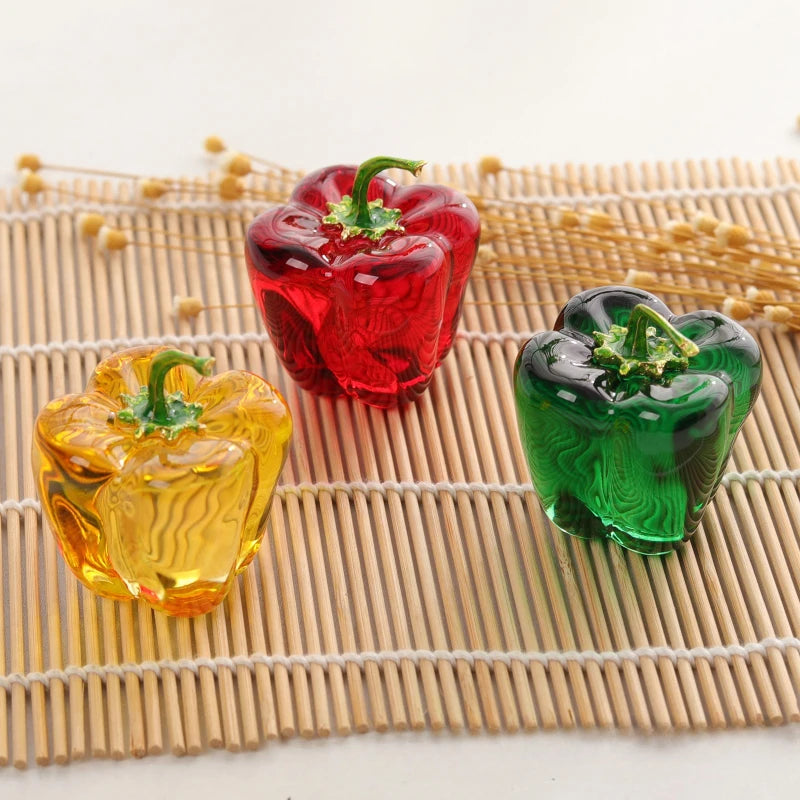 Green Pepper Ornaments Coloured Glaze Decoration Glass Home Decor Glass Crystal Quartz Gift Souvenir Chili Figurine Collectible