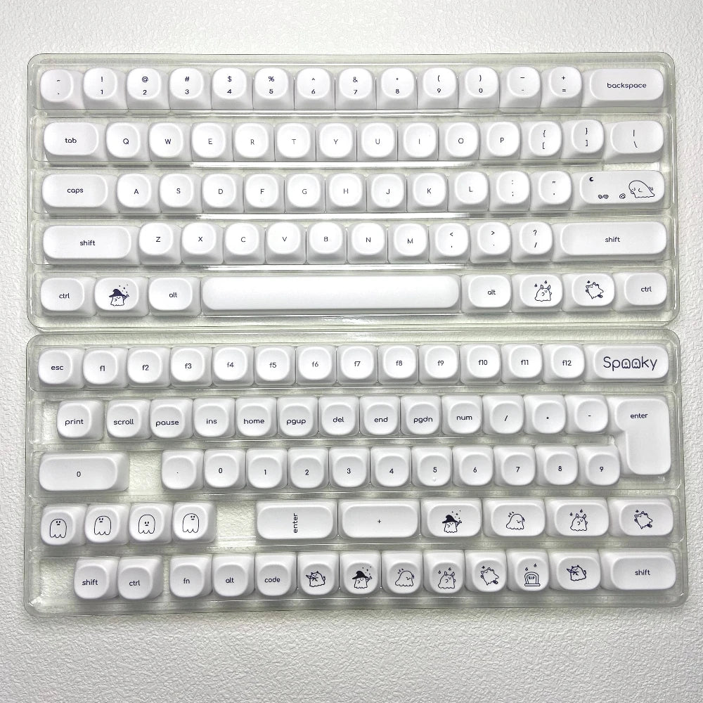 Cute Ghost Small Font Keycaps for Custom Mechanical Keyboard PBT MOA Ball Cap White Minimalist Keycaps Gaming Keyboard
