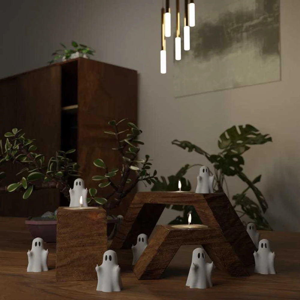 Halloween Kitten Ghost Statue - 3D Printed Cute Puppy Desktop Decor, Funny Middle Finger Ghost Ornament for Spooky Fun