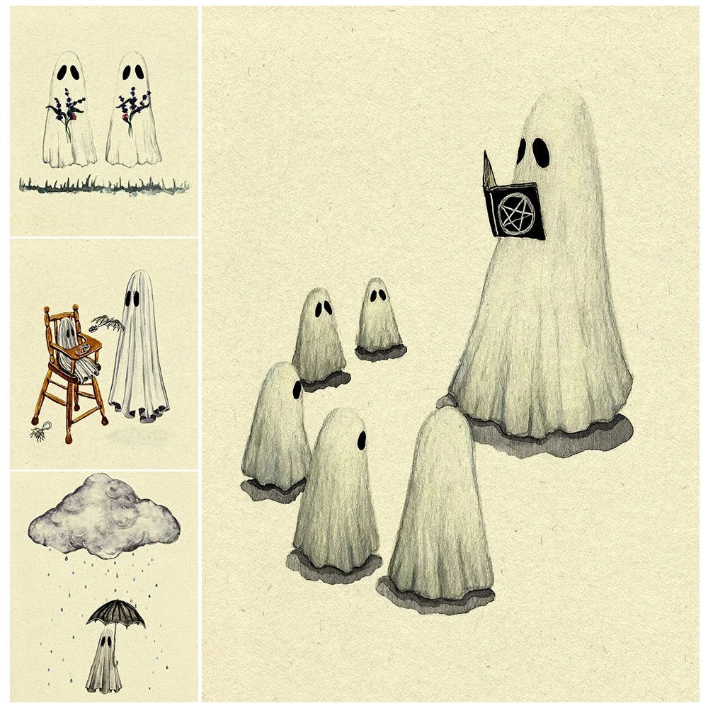 Ghost Teacher And Ghost Nurse Vintage Wall Art Canvas Painting Ghost Lover Art Poster And Print For Living Room Decor Unframed