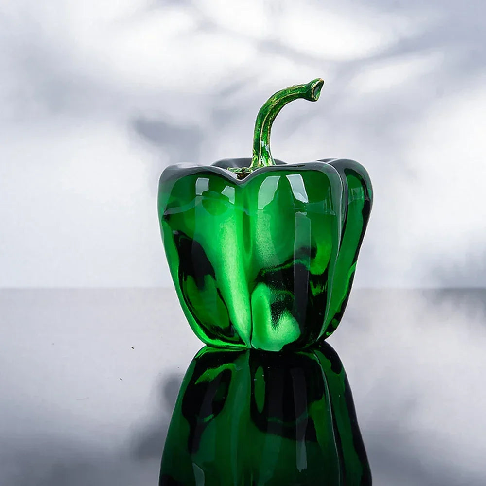 Green Pepper Ornaments Coloured Glaze Decoration Glass Home Decor Glass Crystal Quartz Gift Souvenir Chili Figurine Collectible