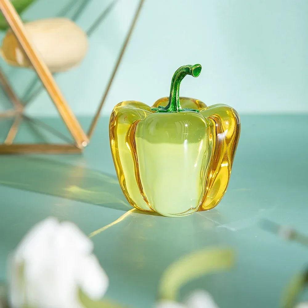 Green Pepper Ornaments Coloured Glaze Decoration Glass Home Decor Glass Crystal Quartz Gift Souvenir Chili Figurine Collectible