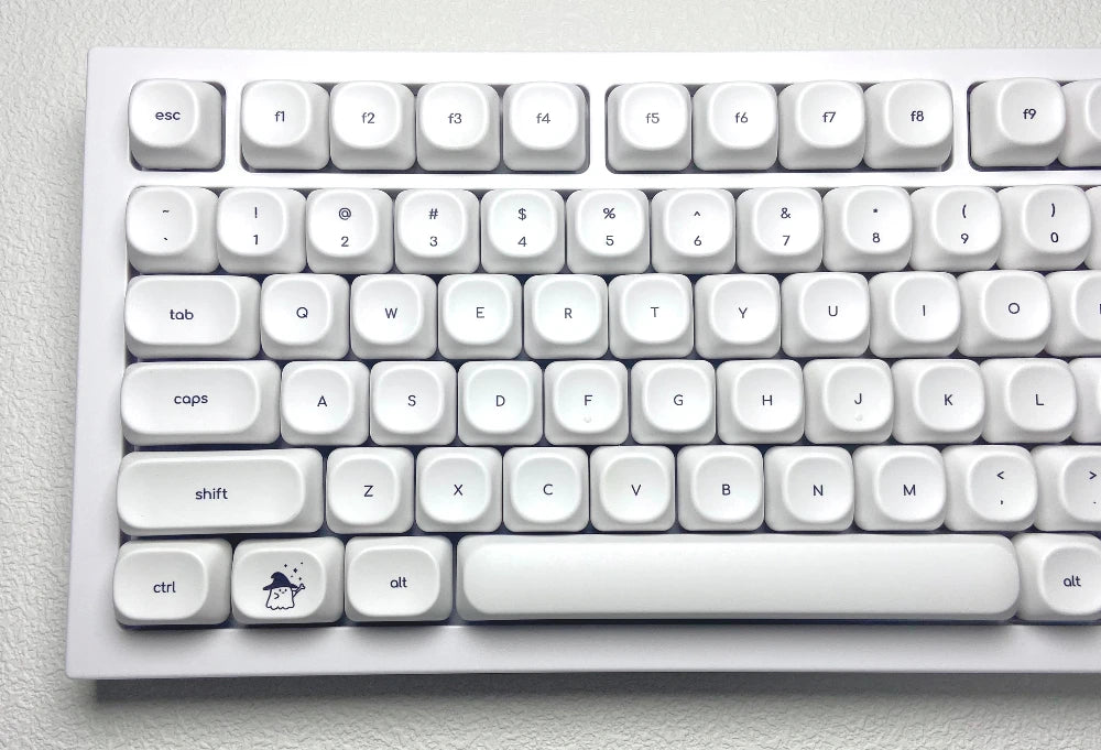 Cute Ghost Small Font Keycaps for Custom Mechanical Keyboard PBT MOA Ball Cap White Minimalist Keycaps Gaming Keyboard