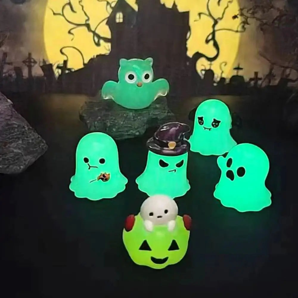 Cartoon Halloween Luminous Ghost Figurines Resin Crafts DIY Noctilucent Ghost Ornaments Mini Festival