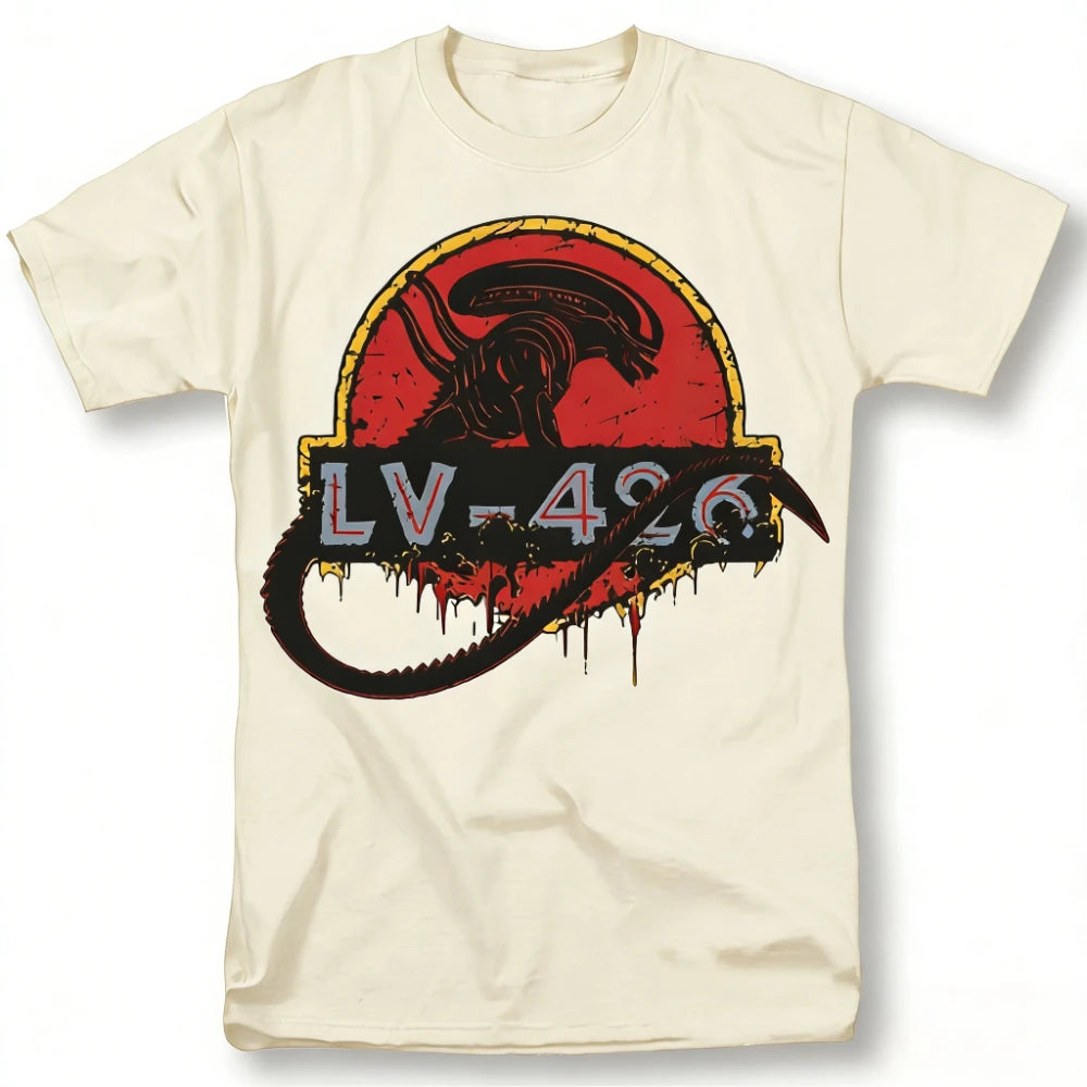 Alien Movie Vintage Graphic T-Shirt Xenomorph Creature Poster Design Black Sci-Fi Tee for Alien Fans Casual Costume Events