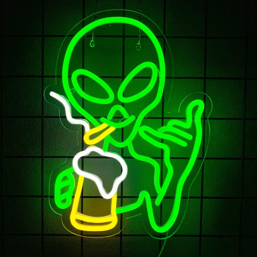 Alien Led Neon Lights Sign for Wall Decor Game Room Home Bar Party Bedroom Man Cave Decor, Gifts for Kids Teen Boy Room Decor