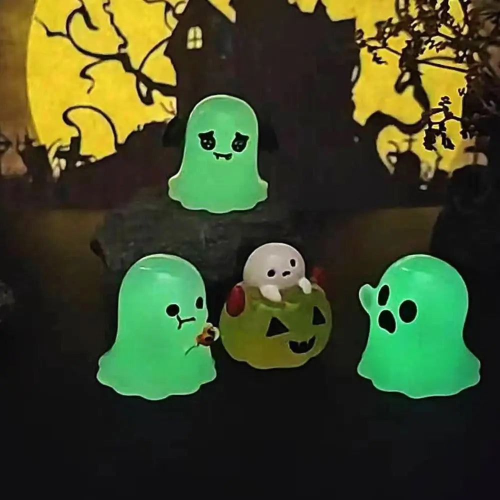 Cartoon Halloween Luminous Ghost Figurines Resin Crafts DIY Noctilucent Ghost Ornaments Mini Festival