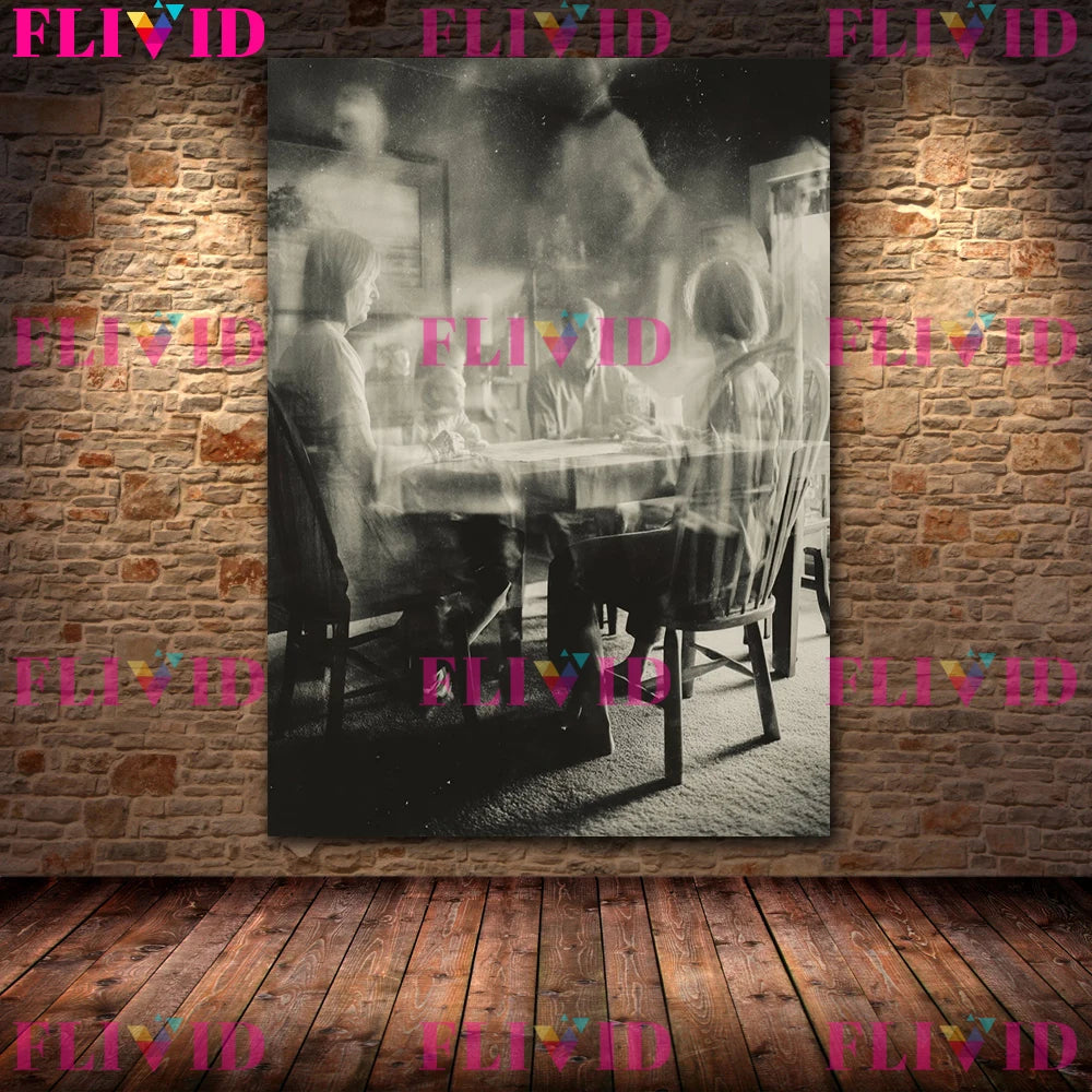 Ghost At The Dinner Table Vintage Horror Photography Wall Art Canvas Painting,Creepy Old Photo,Gothic Art Poster Print Decor