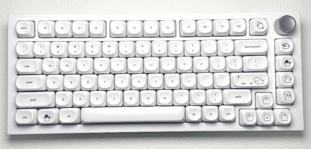 Cute Ghost Small Font Keycaps for Custom Mechanical Keyboard PBT MOA Ball Cap White Minimalist Keycaps Gaming Keyboard
