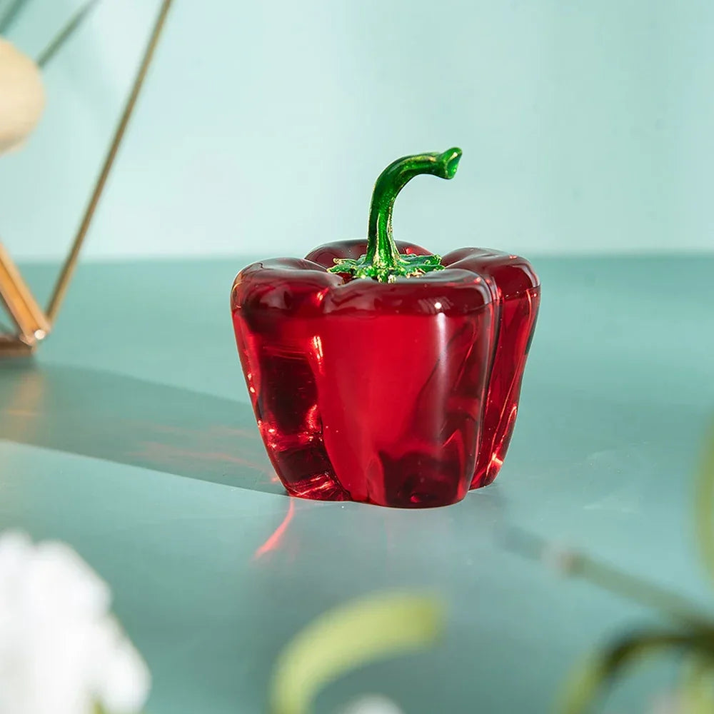Green Pepper Ornaments Coloured Glaze Decoration Glass Home Decor Glass Crystal Quartz Gift Souvenir Chili Figurine Collectible