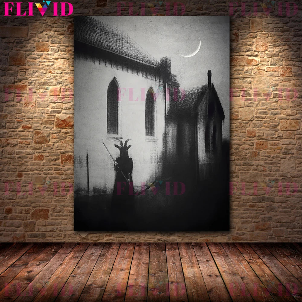 Scary Ghosts On The Hillside Vintage Wall Art Canvas Painting The Demonic Shadow That Roams The Village Art Poster Print Decor
