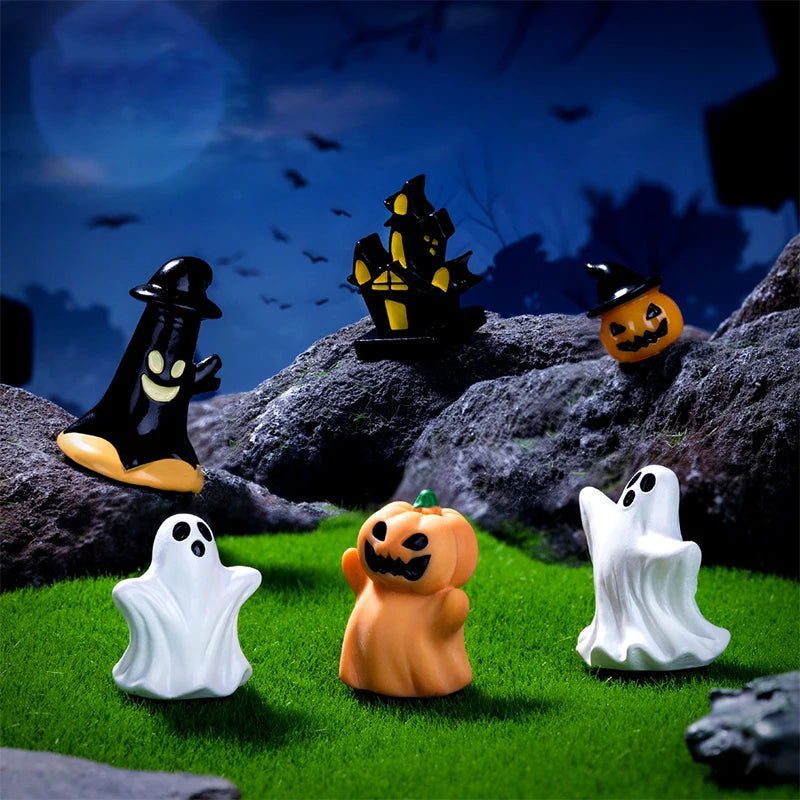 Halloween Pumpkin Ghost Micro Landscape Figurines Cute Small Ornaments Creative DIY Home Decoration Accessories Gifts