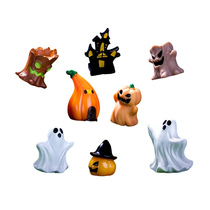 Halloween Pumpkin Ghost Micro Landscape Figurines Cute Small Ornaments Creative DIY Home Decoration Accessories Gifts