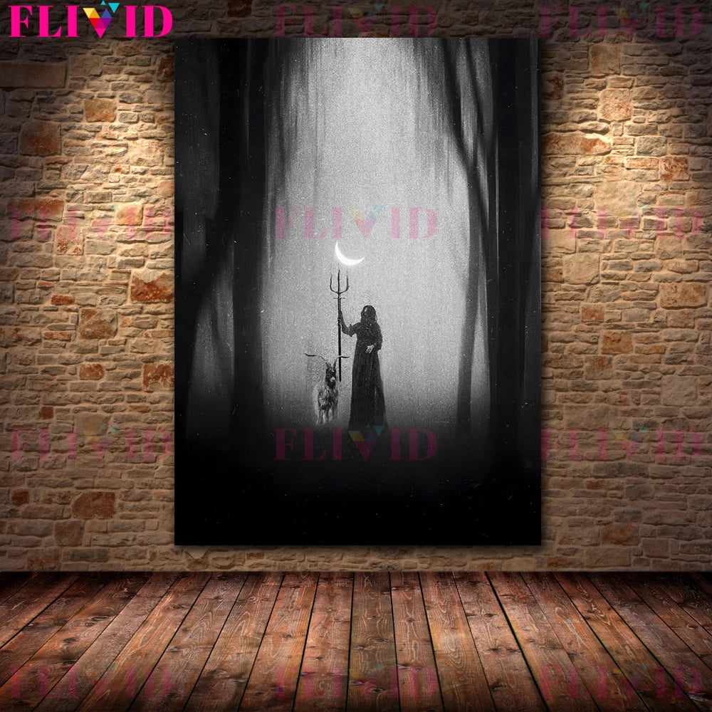 Scary Ghosts On The Hillside Vintage Wall Art Canvas Painting The Demonic Shadow That Roams The Village Art Poster Print Decor
