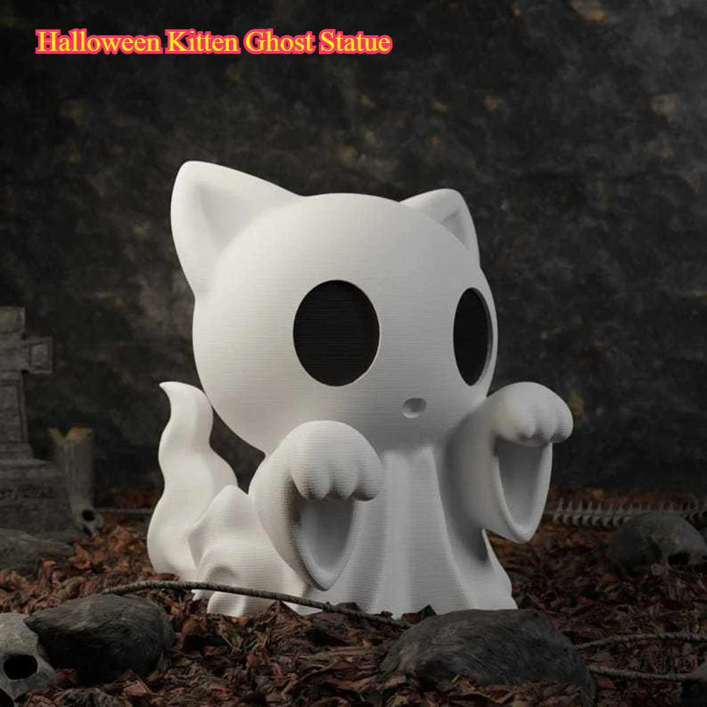 Halloween Kitten Ghost Statue - 3D Printed Cute Puppy Desktop Decor, Funny Middle Finger Ghost Ornament for Spooky Fun