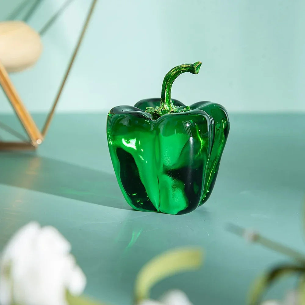 Green Pepper Ornaments Coloured Glaze Decoration Glass Home Decor Glass Crystal Quartz Gift Souvenir Chili Figurine Collectible