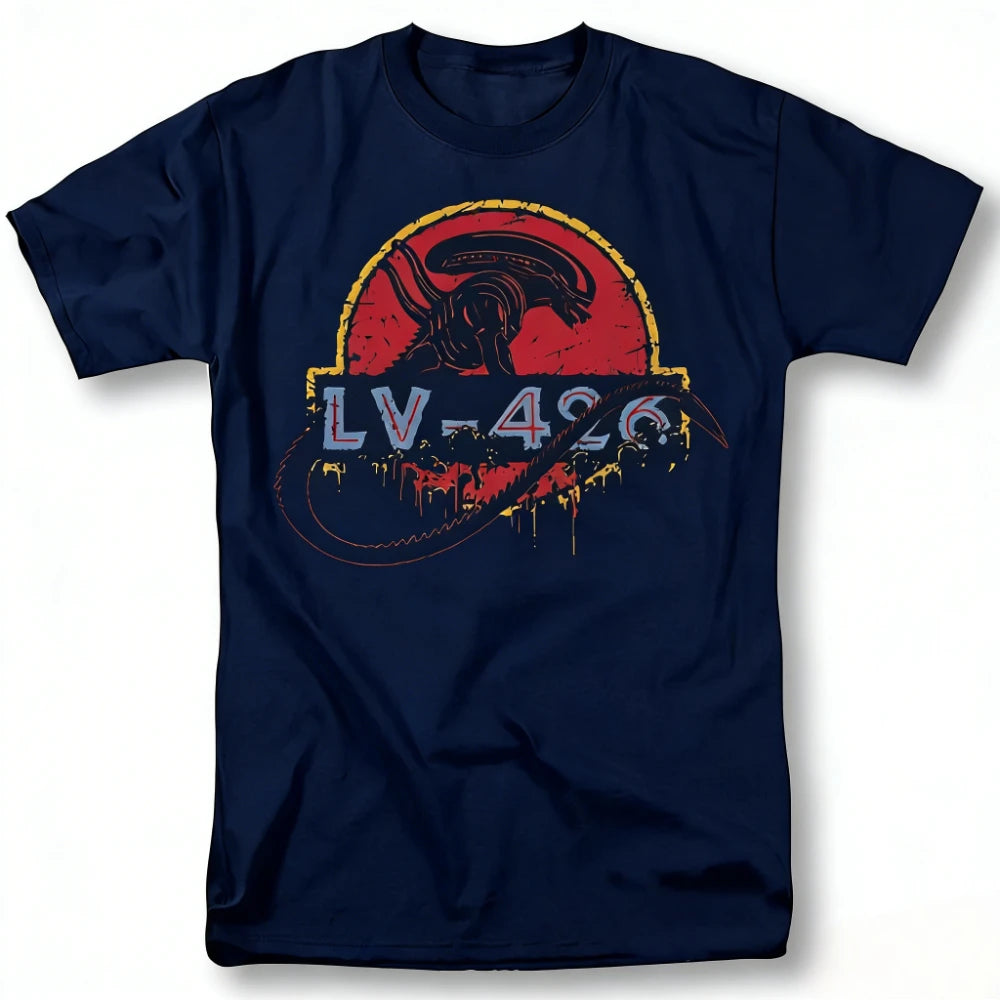Alien Movie Vintage Graphic T-Shirt Xenomorph Creature Poster Design Black Sci-Fi Tee for Alien Fans Casual Costume Events
