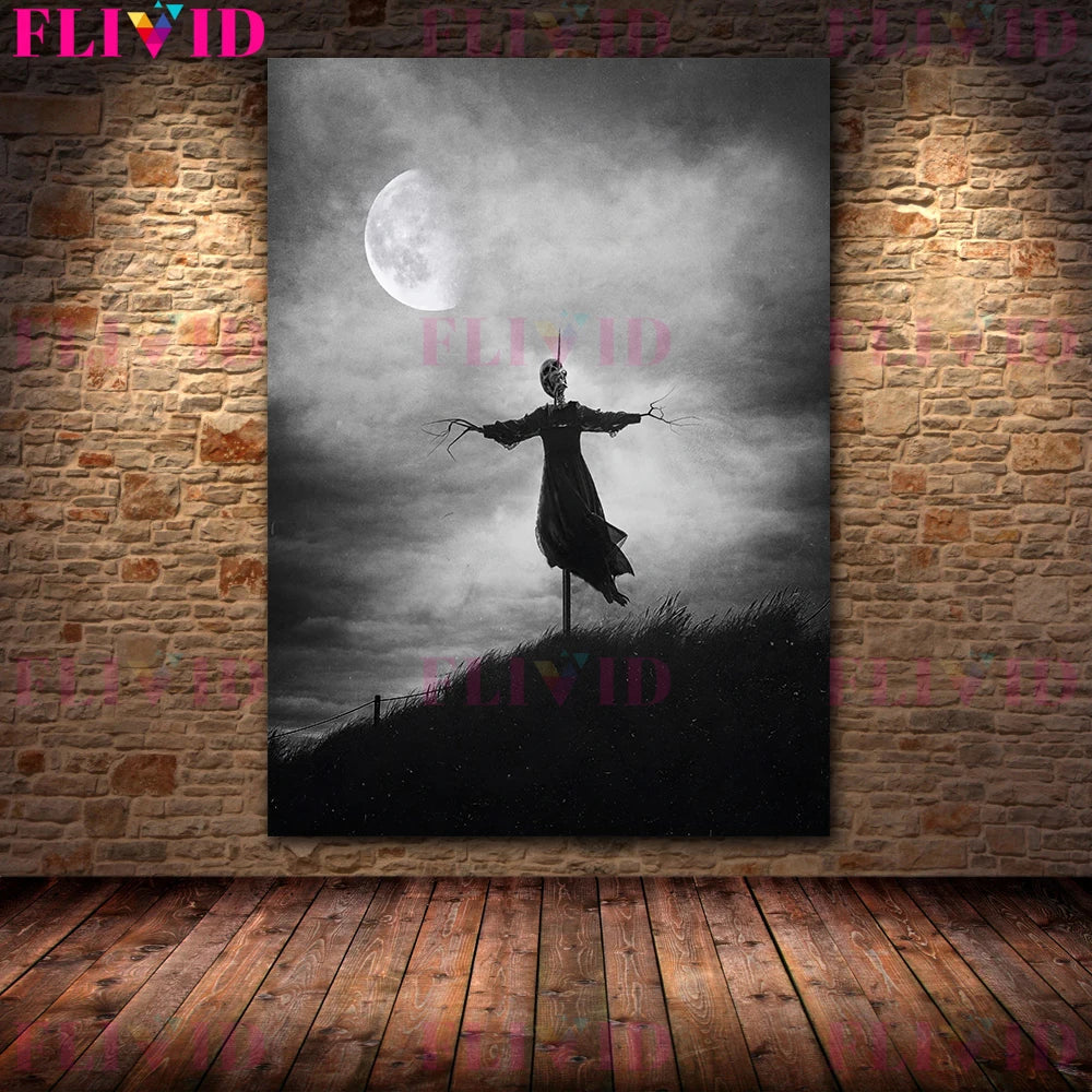 Scary Ghosts On The Hillside Vintage Wall Art Canvas Painting The Demonic Shadow That Roams The Village Art Poster Print Decor