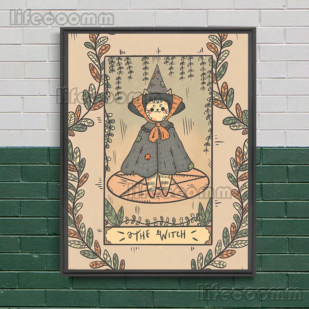 Ghost Tarot Abstract Wall Art Canvas Painting,Cute Ghost Artwork  Illustration Poster And Print For Living Room Decor Unframed