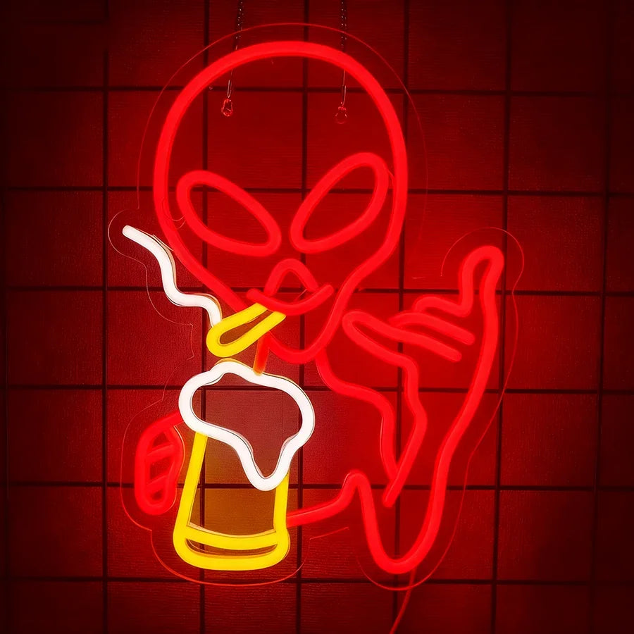 Alien Led Neon Lights Sign for Wall Decor Game Room Home Bar Party Bedroom Man Cave Decor, Gifts for Kids Teen Boy Room Decor
