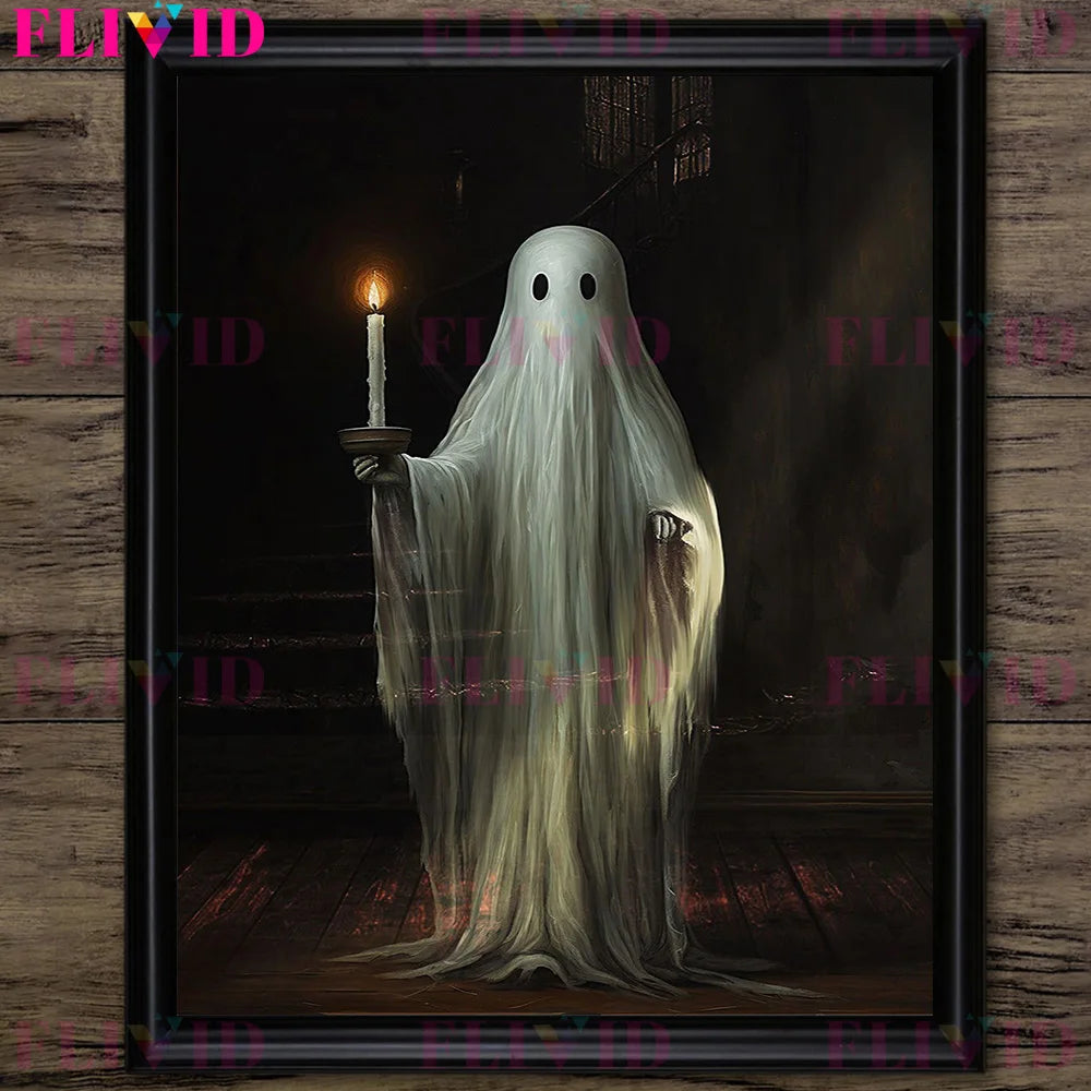 Ghost In Cafeteria,Ghost In Lavender Garden,Fantasy Wall Art Canvas Painting Funny Gothic Ghost Artwork Poster Print Home Decor