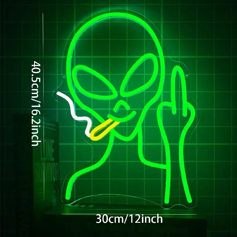 Alien Neon Signs for Wall Decor,Game Room Decor,Hip Hop Party LED Sign For Teen Room,for Man Cave,Game Room,Beer Bar Pub,Gift